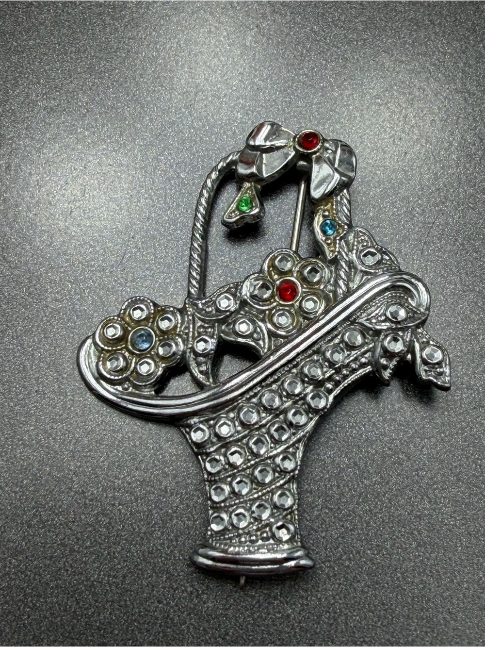 Vintage Staybrite Floral Basket Brooch #cz523